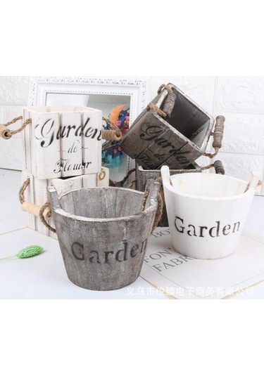 Suntek Magideal Vintage Ahşap Kova Eski Püskü Şık Yuvarlak-kahverengi