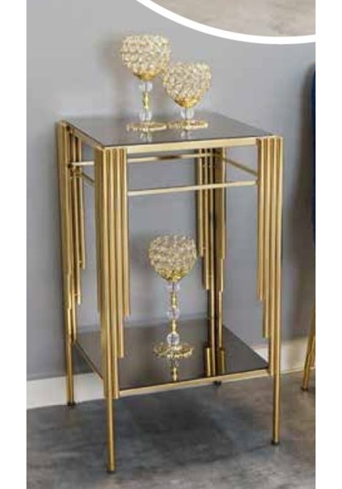 Mim Bronz - Gold Sütun Kare Yan Sehpa Gold