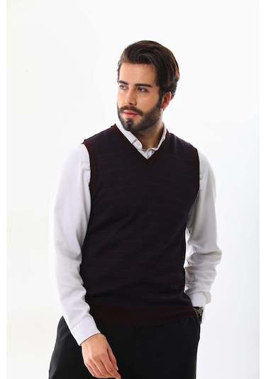 Pelikan Erkek V Yaka Yün Süveter 4p13 Bordo