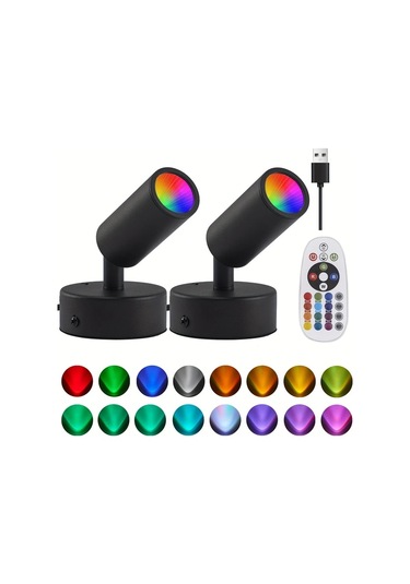 Xuweiwei 2 Paket Siyah S Rgbw Renk Degistiren Led Nokta Isiklari Uzaktan Kumandalı 16 Milyon Renk Usb Guclu Ayarlanabilir Braket Ev Dekoratif Aydinlatma Siyah-s