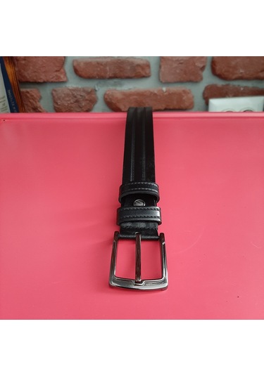 Erkek Kemer Desenli Siyah Hakiki Deri Vejetal Dana Derisi 3.5 CM Siyah