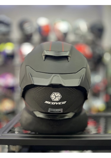 Scoyco 871 Kapalı Kask Mat Gri Kırmızı Siyah Vizörlü