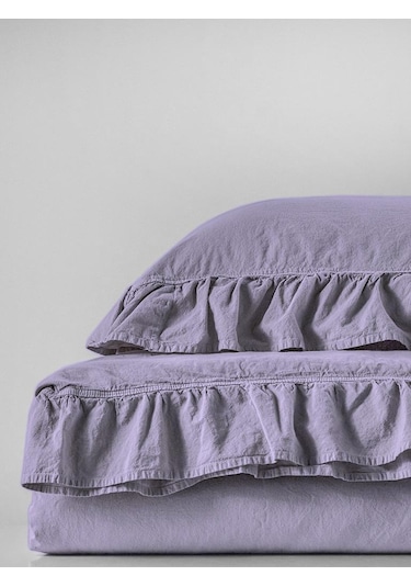 Fırfırlı Stonewash Cotton Nevresim Takımı 200x220 Lila