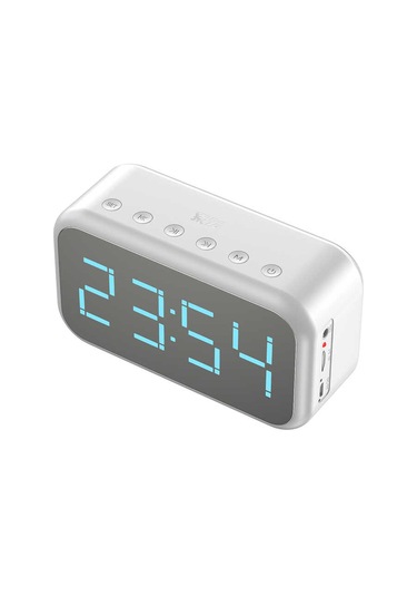 Kablosuz Hoparlör Dijital Saat Ve Alarm Özellikli, 6w Ses Çıkışı, Fm Radyo, Usb/tf/aux Girişli Beyaz