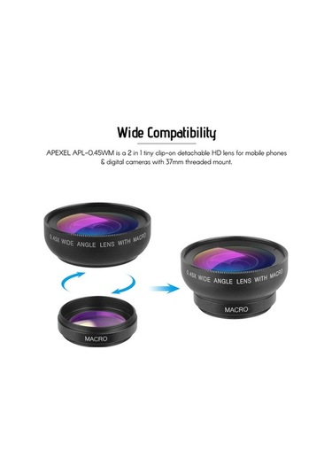 Novahub Apexel Apl-0.45wm 0.45x Geniş Açı + 12.5x Makro Lens Seti, Temizlik Bezi Ve Çanta, Telefon Kamera Ekipmanı