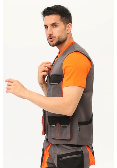 Uniprom Yelek Lizbon Model Çok Cepli Harman Kumaş Füme