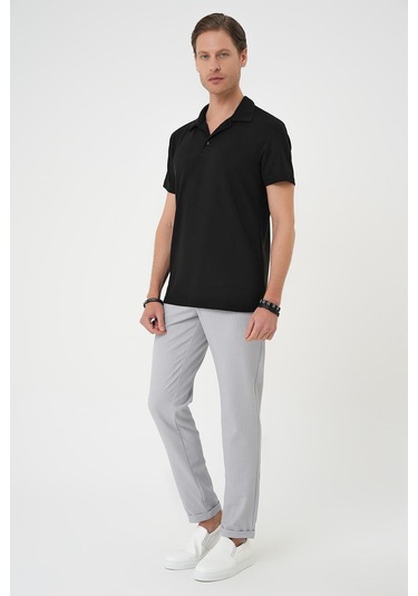 Comfort Fit Polo Yaka Esnek Pamuk Casual Siyah Tişört Ts 886 Siyah