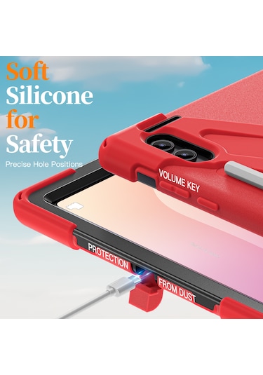 Samsung Galaxy Tab S11 Ultra Kickstand Kılıf Tpu Pc Silikon Tablet Kılıfı Ve Omuz Askısı - Kırmızı Tablet Kılıfı