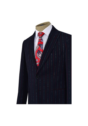 Kalın Çizgi Çift Düğme 6 Drop Slim Erkek Takım Elbise