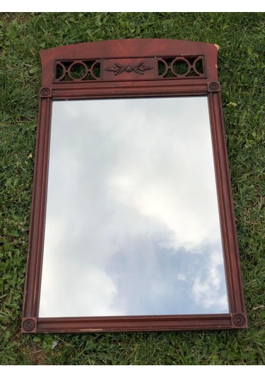 Vintage Kahverengi Oyma Desenli Çerçeveli Ayna 57x96,5 cm - Dekor Kahverengi