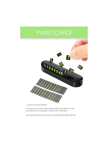 Araç İçi Park Telefon Numarası Fosforlu Oto Numaratör Plaka Kartı Gece Görünür