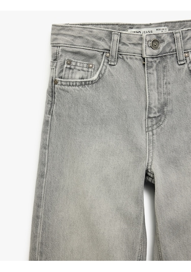 Koton Pamuklu Cepli Geniş Paça Denim Pantolon Gri 6skg40035ad Gri