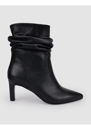%100 Hakiki Deri Siyah Kadın Topuklu Bot Siyah