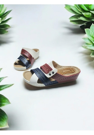 Kadın Topuk Dikeni Jelli Ev Dışarı Terlik Beyaz - Kırmızı - Lacivert