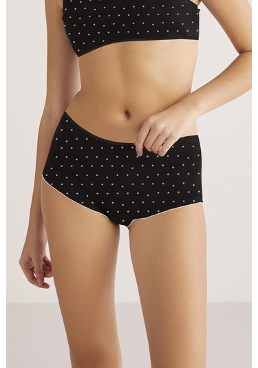 Kom Polka Puantiyeli Kadın Şort Siyah 001