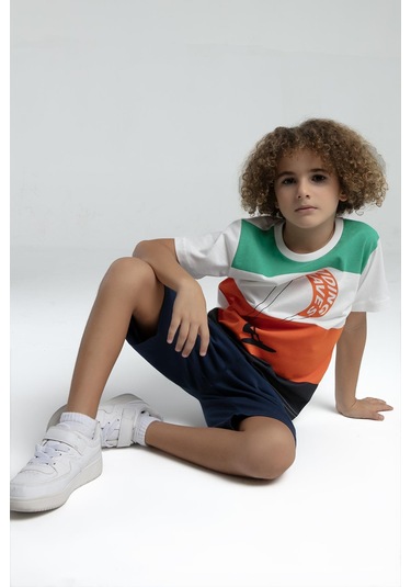 Roly Poly Renkli Erkek Çocuk Kısa Kol Bermuda Şortlu Pijama Takım Turuncu