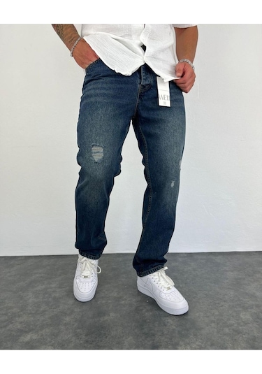 Baggy Rahat Kalıp Bol Paça Pantolon Koyu Mavi