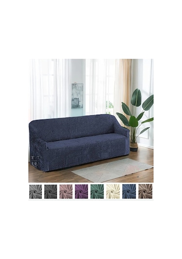 StarMall Kadife Koltuk Örtüsü Esnek, Lastikli Yıkanabilir 3 Kişilik Bir Adet Petrol Mavi