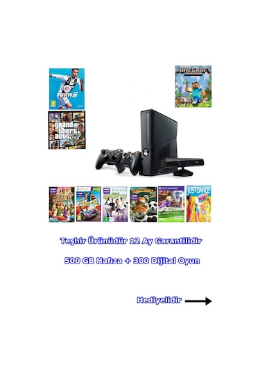 xbox 360 +300 Dijital Oyun+500 Gb Hdd+kinect Kamera+ 2 Ad Kol