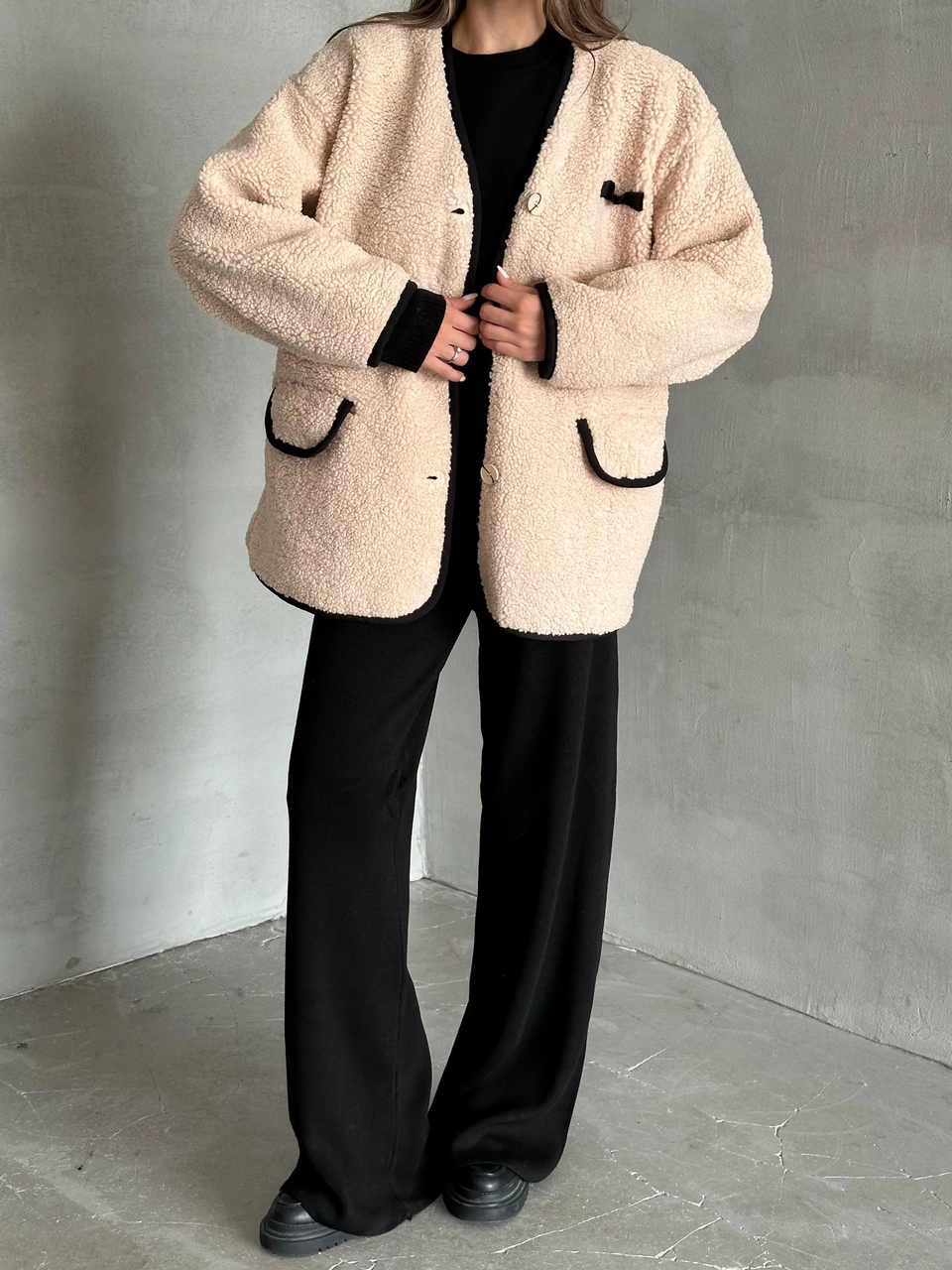 Taş Oakland Şerit Detaylı Bürümcük Ceket Taş