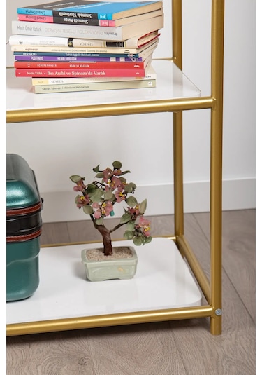 Hestia Gold Metal 4 Katlı Kitaplık Gold