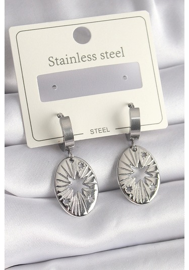 316l Çelik Gümüş Renk Kutup Yıldızı İşleme Kadın Küpe Çok Renkli