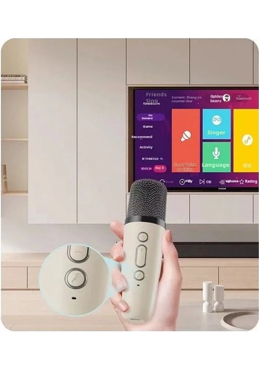 Xıaomı K12 Kablosuz Karaoke Hoparlörü Bluetooth Mikrofon K12 Ev Ktv Karaoke Pink