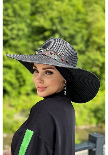 Remsa Şerit Taşlı Hasır Şapka Rş-97 Siyah Siyah