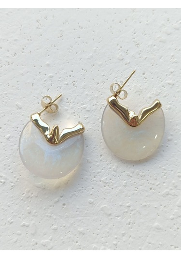 Ay Taşı Çelik Küpe Altın