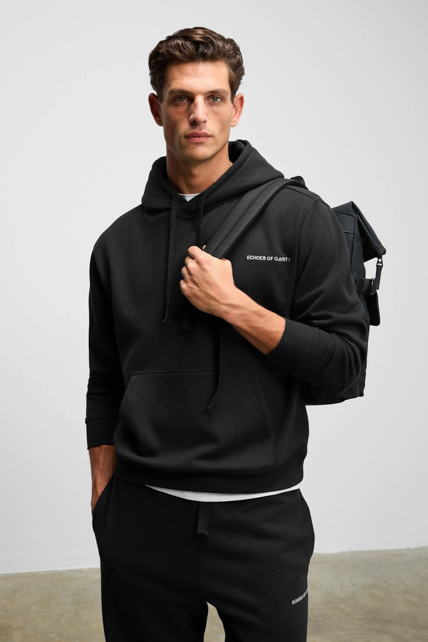 Grımelange Marshallhoodıe Erkek Pamuklu İçi Polarlı Nakışlı Relaxed Siyah Eşofman Takımı Siyah