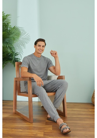 Erkek Kısa Kol Gri Melanj Pijama Takım C1t6n49 001