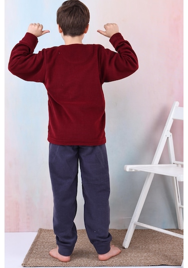 Yeni Sezon Sonbahar/kış Erkek Çocuk Skate Desenli Polar Pijama Takımı 4515 Bordo