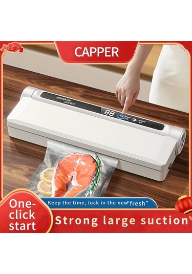 Honeybeeshop Beyaz Gıda Koruma Kompakt Otomatik Vakum Kapama Makinesi Kucuk Ev Kullanimi Guclu Emis Teknolojisi Taze Kalma