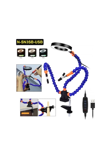 Xurunkeji Lehimleme Üçüncü El Aleti Yardımcı Eller Usb Şarj Edilebilir El Feneri 3x Büyüteç Lehimleme İstasyonu Kaynak Onarım Aleti B