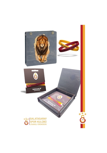 Galatasaray Orijinal Lisanslı Armanın Peşinde 2'li Çocuk Bileklik Aslan Baskılı Hediyelik Ahşap Kutulu Sarı - Kırmızı