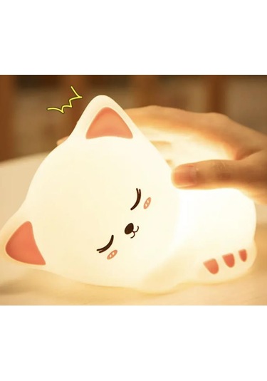 Uyuyan Kedi - Led Silika Jel Gece Lambası Beyaz