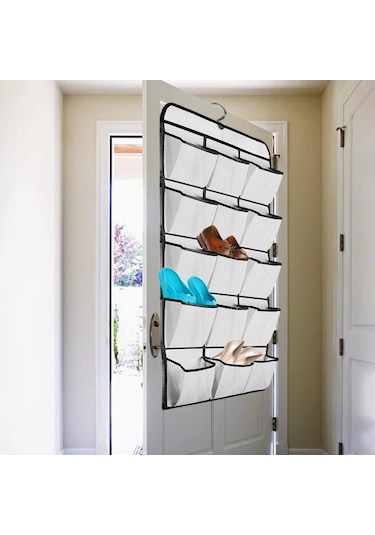 Suntek 30 Büyük Cepli Çift Taraflı Asılı Ayakkabı Rafı Beyaz