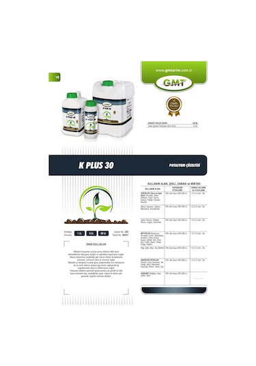 Gmt K Plus 30 5 Lt Potasyum Çözeltisi