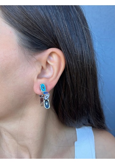 Gümüş Renkli Gözlü Yıldız Küpe