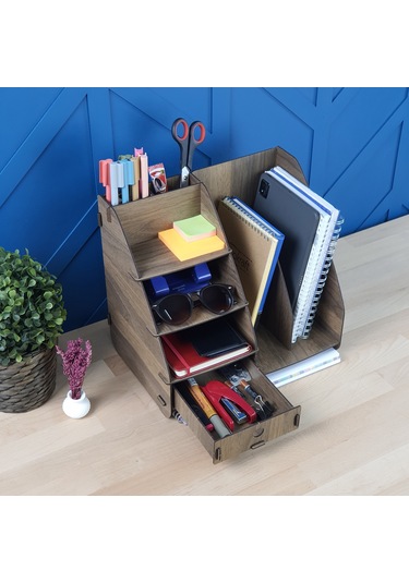 Focus Modest Çekmeceli A4 Evrak Rafı Masaüstü Organizer Ceviz