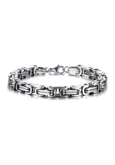 Fastbuy Erkekler İçin 8mm Gümüş Paslanmaz Çelik El Zinciri, Motosiklet Bisiklet Kaya Bilezik, 21cm Gümüş