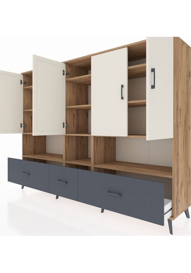 Hyperion Dolap 12 Raflı 3 Çekmeceli 5 Kapaklı 220x44x163 Çam-ayta Çam-aytaşı/antrasit