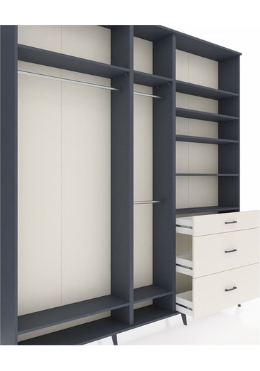 Arges Dolap 9 Raflı 3 Çekmeceli 3 Askılı 220x30x243 Antrasit-antrasit/aytaşı Antrasıt/aytası