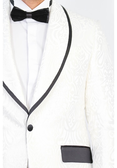 Damask Desenli S Al Yaka Beyaz Smokin - Wessi Beyaz