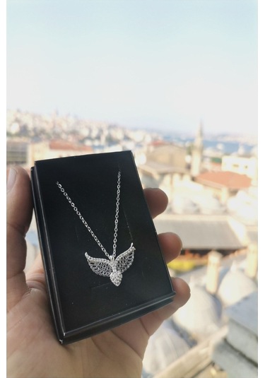 Ervanur Zirkon Taşlı Melek Kanatlı Kalp Kolye Gümüş