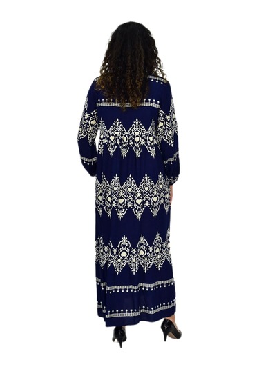 Kadın Kol Lastikli V Yaka Elbise Bgl-st04642 Lacivert