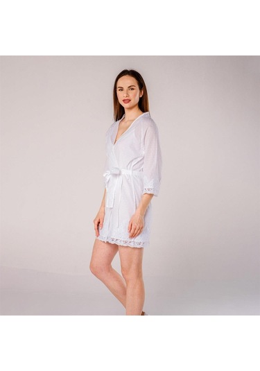 Pearl Dantelli Kadın Bride Gelin Sabahlığı Beyaz