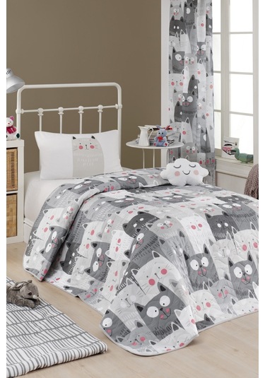 Kapitone Yatak Örtüsü Seti Tek Kişilik Duvardakediler Gri