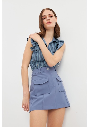 Stella Pulvis Mavi Cepli Nervürlü Mini Etek Mavi