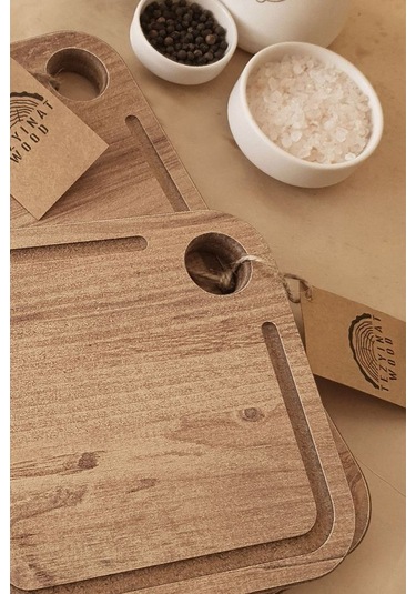 -damlataş Serisi Sunum Ve Kesme Tahtası 2'li Set Ahşap Görünümlü 18 Mm Mdf Kahverengi